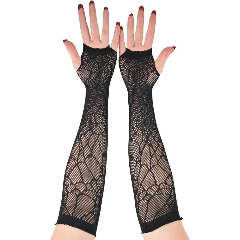 Women's Fishing Halloween Black 3 Net Gloves Fingerless Gothic Accessories